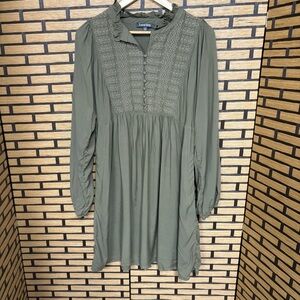Laurel Grey Olive Green Embroidered Dress Size Medium‎